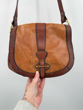 Fossil Vintage Reissue Dual Tone Brown Leather Flap Crossbody Bag
